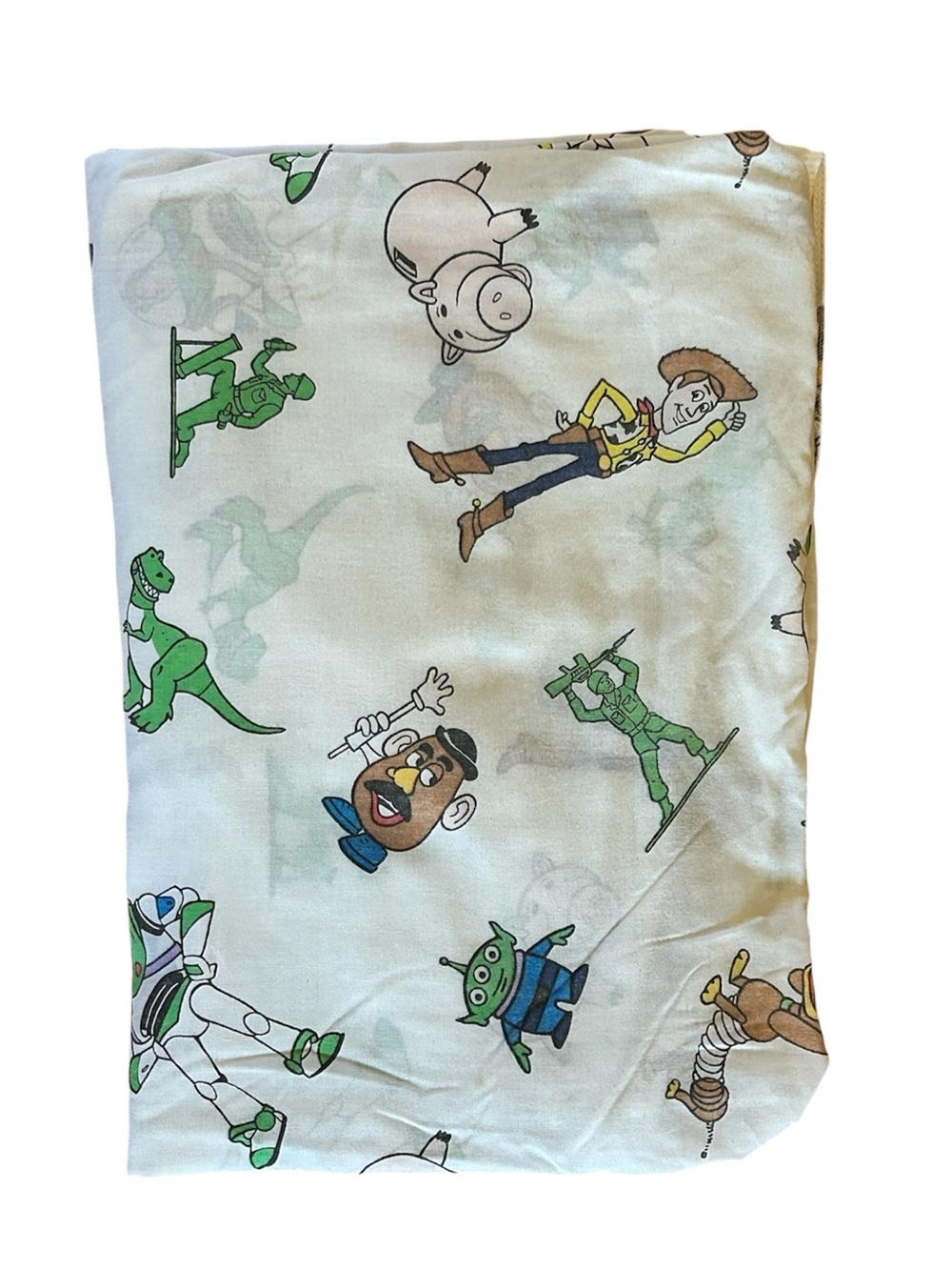 Vintage 1995 Disney Toy Story Twin Fitted Sheet White 50/50 Fabric Buzz Woody